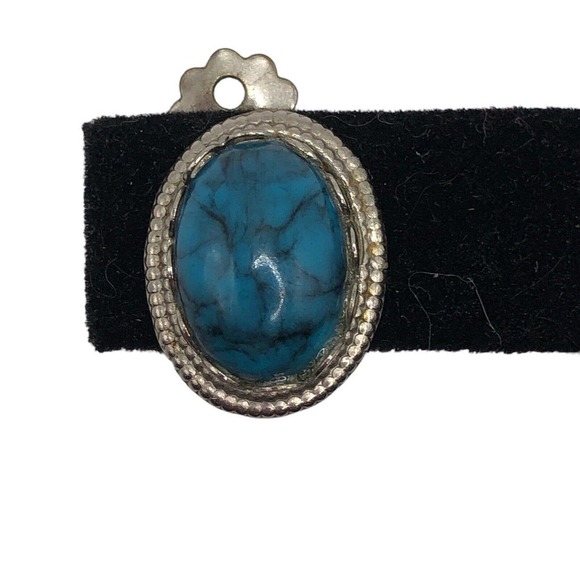 Vintage Earrings Clip On Silver Tone Oval Faux Turquoise Cabochon 3/4" - Picture 2 of 7